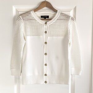 St. John White Crochet Knit Cardigan Sweater